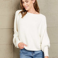 Woven Right Horizontal Ribbing Dolman Sleeve Sweater