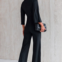 Twisted Plunge Three-Quarter Sleeve Jumpsuit
