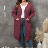Plus Size Long Sleeve Pocketed Cardigan