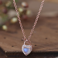 Moonstone Heart Lock Pendant Necklace