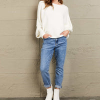 Woven Right Horizontal Ribbing Dolman Sleeve Sweater