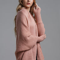 Modern Lady of Elegance Dolman Sleeve Open Front Ribbed Trim Longline Cardigan