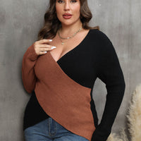 Vivacious Diva Plus Size Two-Tone Surplice Neck Sweater