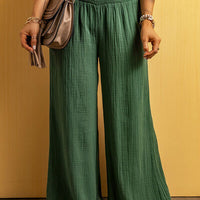 Smocked Waist Texture Wide Leg Pants