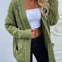 Cable-Knit Open Front Cardigan with Front Pockets