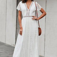 Scalloped Trim Lace Plunge Dress