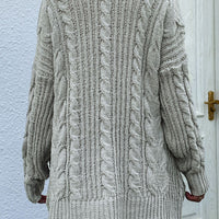 Cable-Knit Open Front Cardigan with Front Pockets
