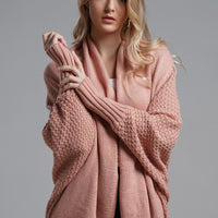 Modern Lady of Elegance Dolman Sleeve Open Front Ribbed Trim Longline Cardigan