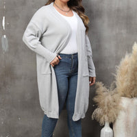 Plus Size Long Sleeve Pocketed Cardigan