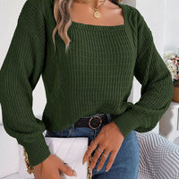 Square Neck Mixed Knit Sweater