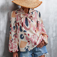Printed Tie Neck Puff Sleeve Blouse