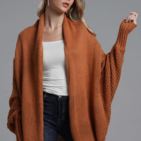 Modern Lady of Elegance Dolman Sleeve Open Front Ribbed Trim Longline Cardigan
