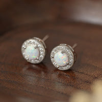 Opal 4-Prong Round Stud Earrings