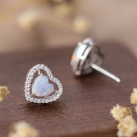 Bliss 925 Sterling Silver Opal Heart Stud Earrings