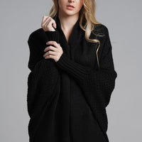 Modern Lady of Elegance Dolman Sleeve Open Front Ribbed Trim Longline Cardigan