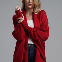 Modern Lady of Elegance Dolman Sleeve Open Front Ribbed Trim Longline Cardigan