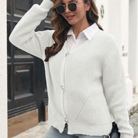 Button Down Ribbed Trim Cardigan