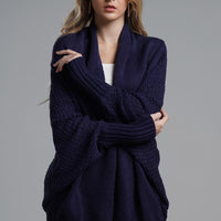 Modern Lady of Elegance Dolman Sleeve Open Front Ribbed Trim Longline Cardigan