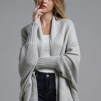 Modern Lady of Elegance Dolman Sleeve Open Front Ribbed Trim Longline Cardigan