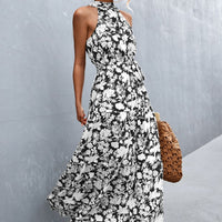 Printed Sleeveless Tie Waist Maxi Dress