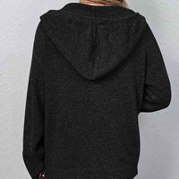 Button Up Drawstring Long Sleeve Hooded Cardigan