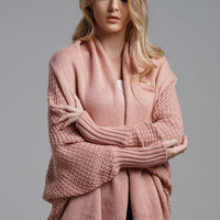 Modern Lady of Elegance Dolman Sleeve Open Front Ribbed Trim Longline Cardigan