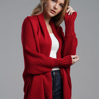 Modern Lady of Elegance Dolman Sleeve Open Front Ribbed Trim Longline Cardigan