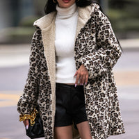 Leopard Hooded Coat with Pockets