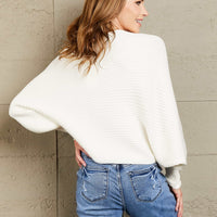 Woven Right Horizontal Ribbing Dolman Sleeve Sweater