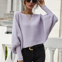 Woven Right Horizontal Ribbing Dolman Sleeve Sweater