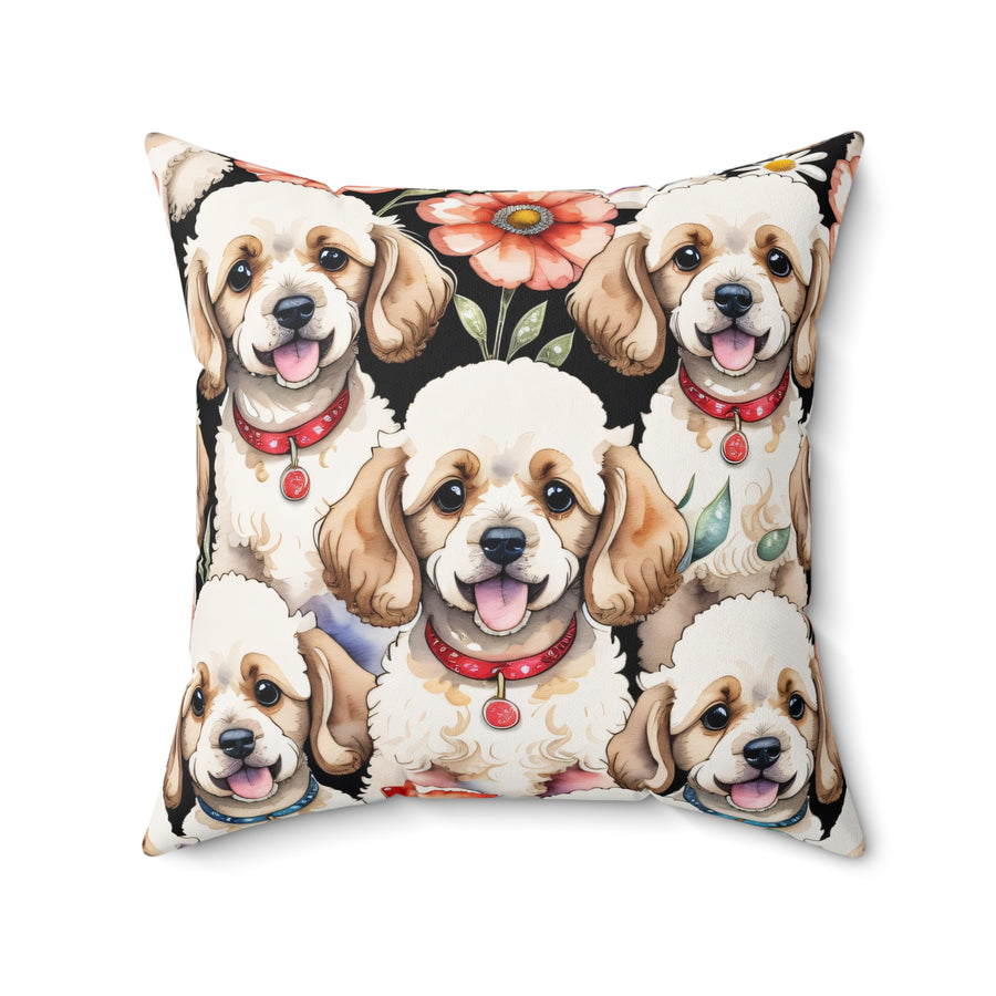 Golden Doodle Poppies Spun Polyester Square Pillow