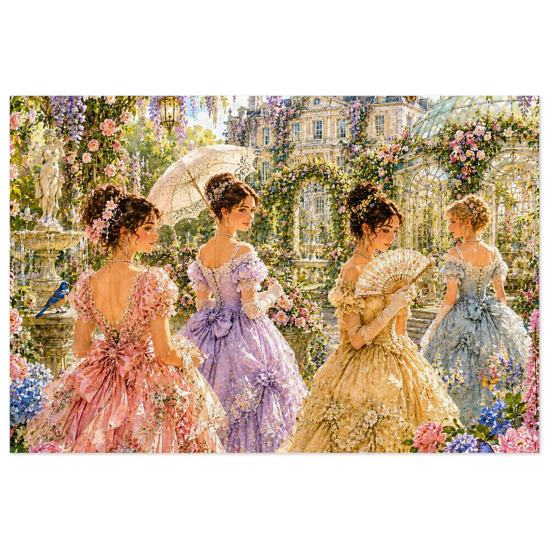 Victorian Garden Scene Jigsaw Puzzle with Tin (252, 500, 1000 puzzle pieces)