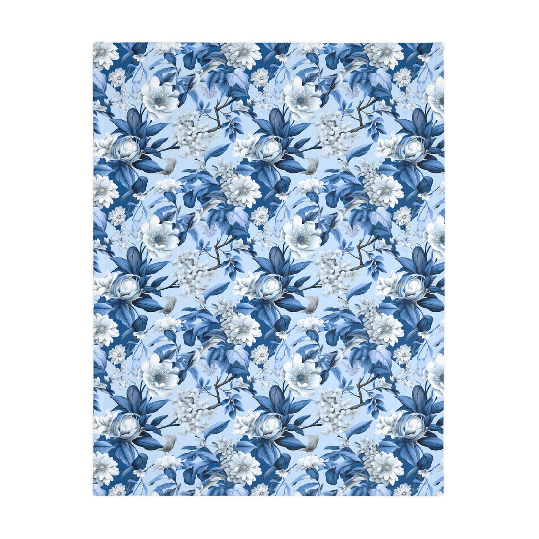 Floral Blue Velveteen Reversible Blanket