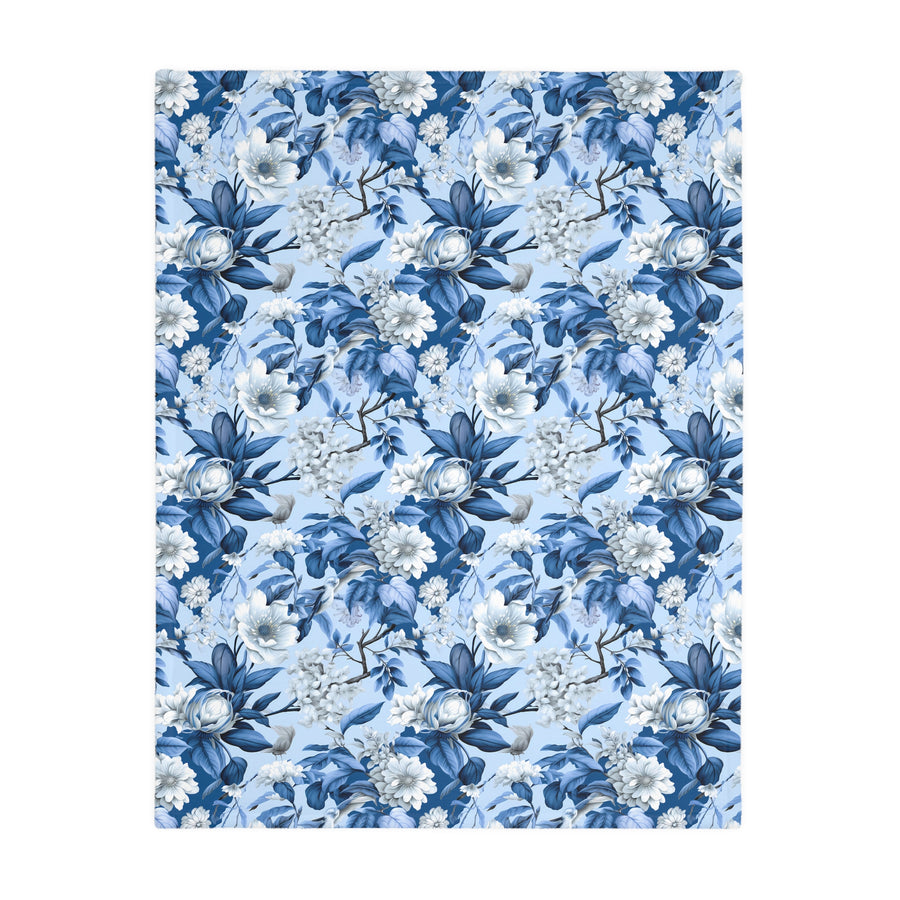 Floral Blue Velveteen Reversible Blanket