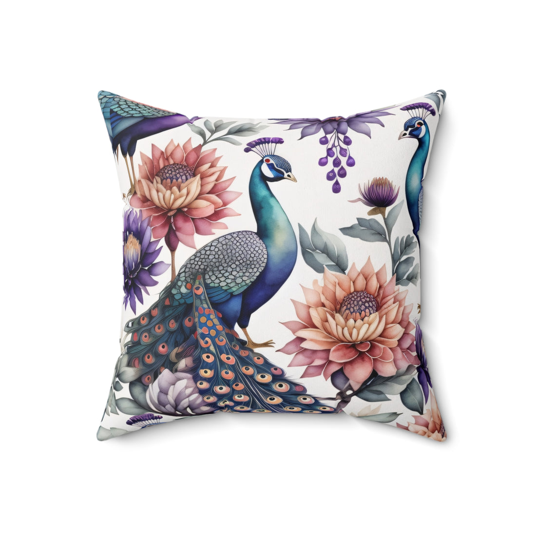 Peacock Elegance Dahlia Throw Pillow Spun Polyester Square Pillow