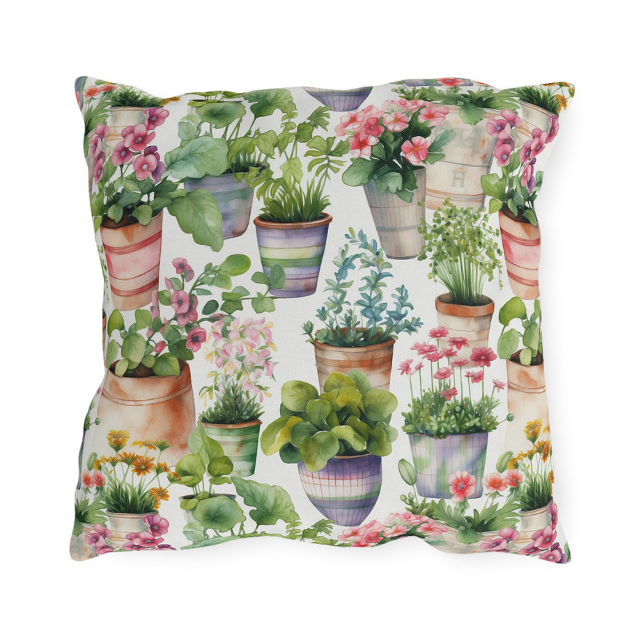 Colorful Flower Planters Patterned Outdoor Pillows