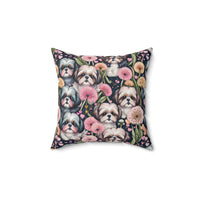 Shih Tzus and Dandelions Spun Polyester Square Throw Pillow