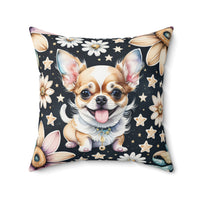 Chihuahua Daisy Midnight Stars Spun Polyester Square Pillow