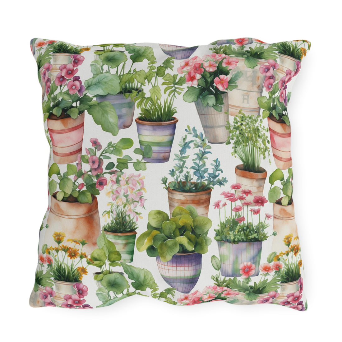 Colorful Flower Planters Patterned Outdoor Pillows