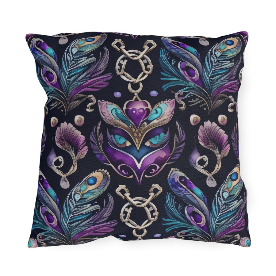 Yumigara Pillow with Venetian Carnivale Masks and Peacock Feathers