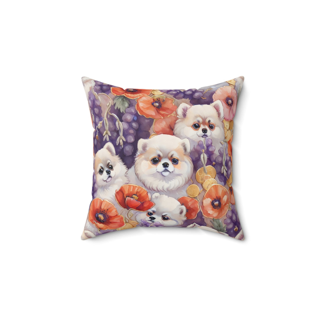 Pompom Puppy Blossom Polyester Square Pillow
