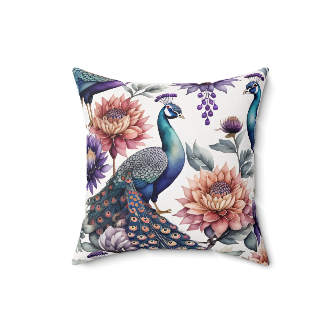 Peacock Elegance Dahlia Throw Pillow Spun Polyester Square Pillow