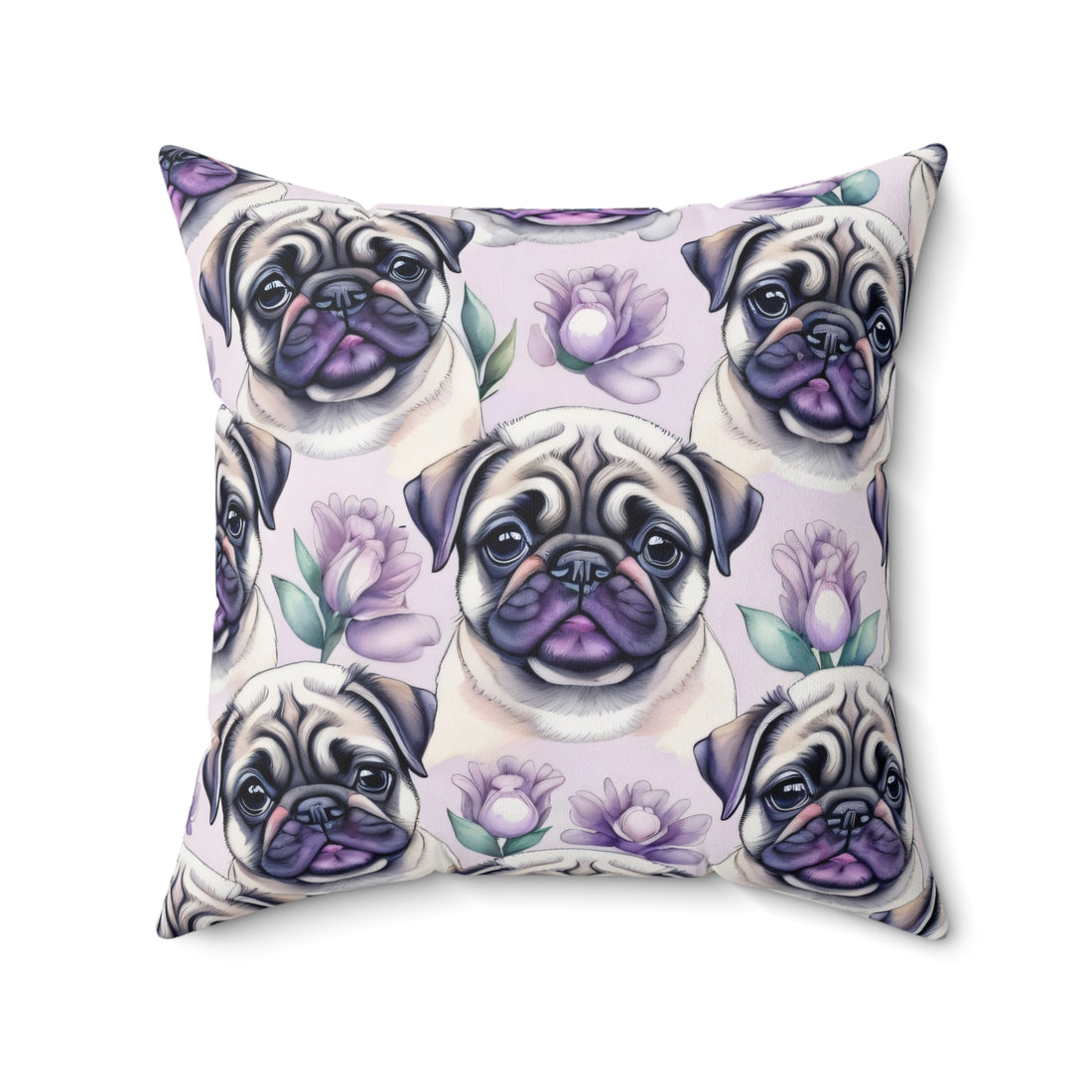 Lilac Pug Spun Polyester Square Pillow