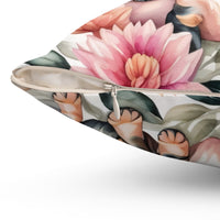 Dahlias and Dachshunds Polyester Square Pillow