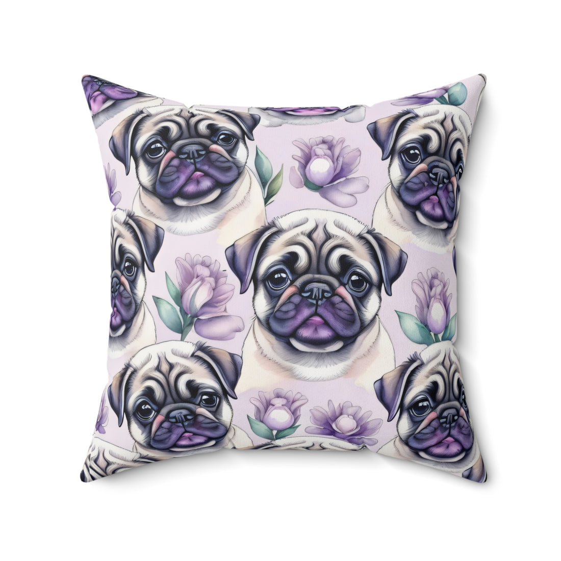 Lilac Pug Spun Polyester Square Pillow