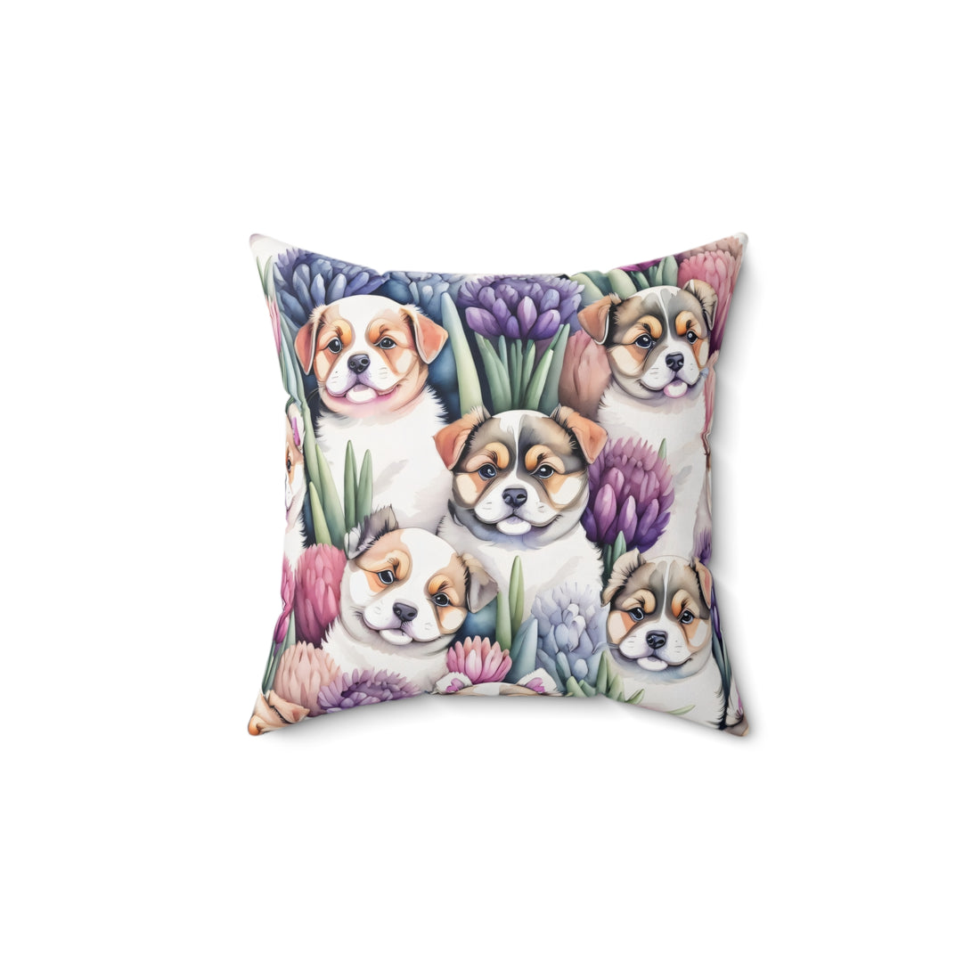 Curious Huskies in Hyacinths Spun Polyester Square Pillow