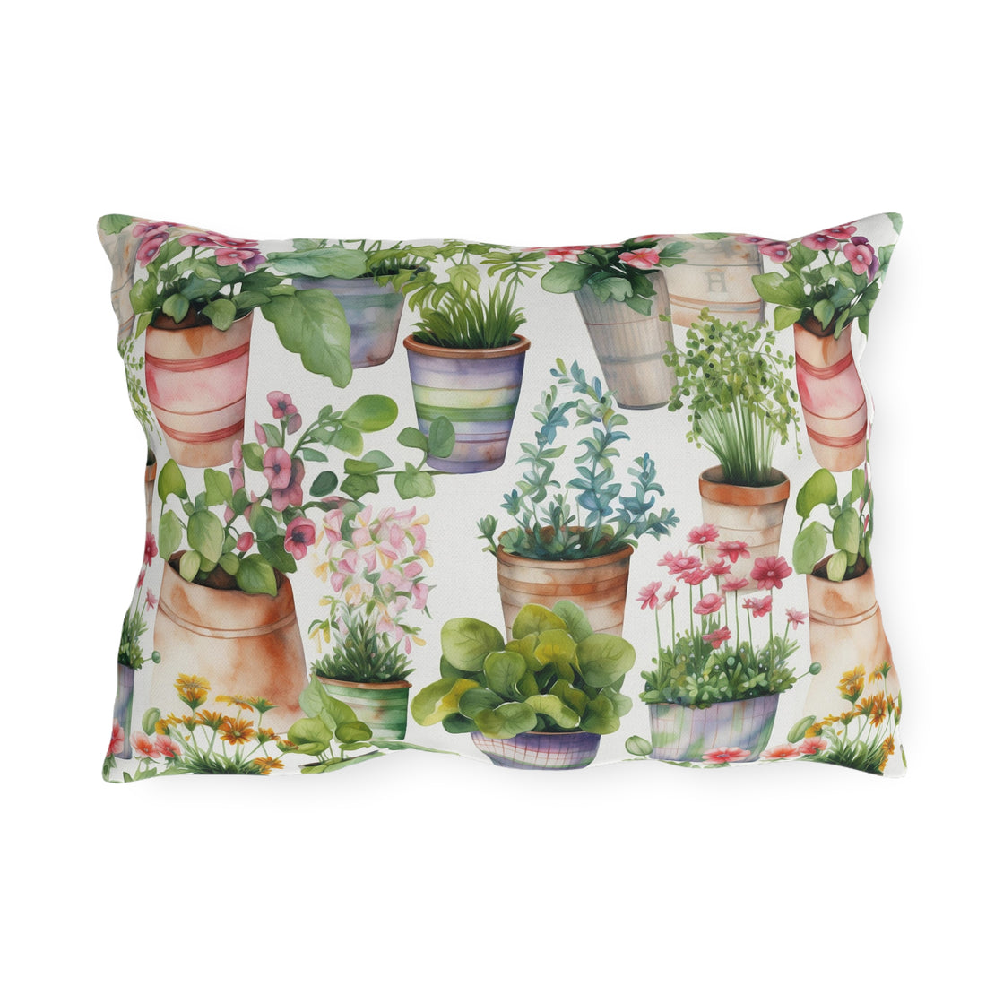 Colorful Flower Planters Patterned Outdoor Pillows