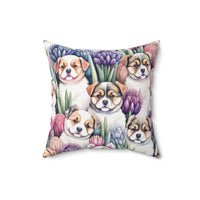 Curious Huskies in Hyacinths Spun Polyester Square Pillow