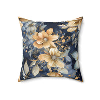 Black and Gold Flower Spun Polyester Square Pillow