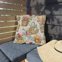 Weaved Baskets with Sunny Colored Flowers Patterned Outdoor Pillows